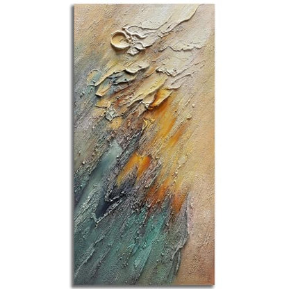 Hand-Painted Colorful Abstract Wall Art Canvas - 24x48 Inch Teal & Yellow-Brown