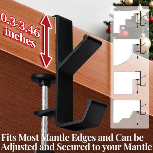 4 Pack Adjustable Stocking Holders for Mantle - XL Black, Fits 0.3-3.46 Inches