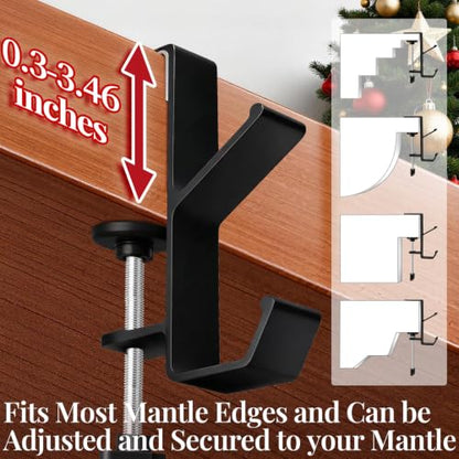 4 Pack Adjustable Stocking Holders for Mantle - XL Black, Fits 0.3-3.46 Inches