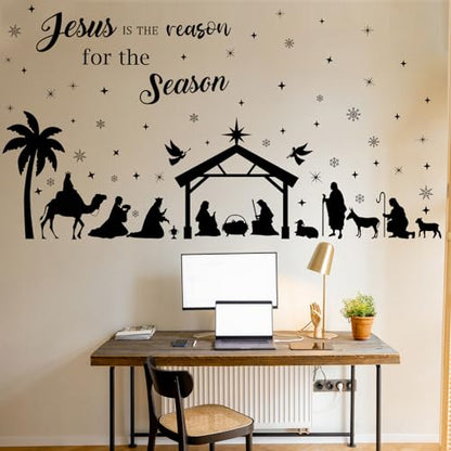Christmas Nativity Scene Wall Decals - Jesus Variation, 6 Sheets, Black