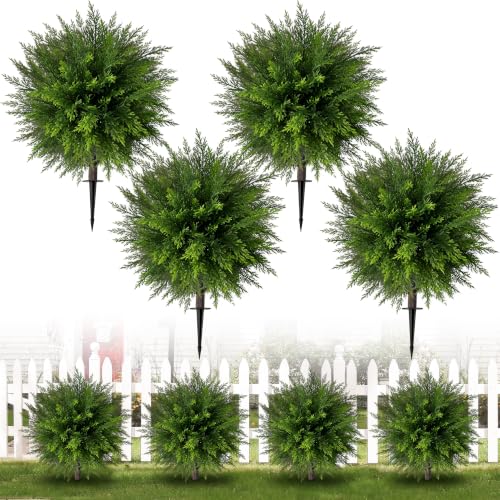 Artificial Cedar Topiary Balls 24.5 Inch Pack of 4 Outdoor Faux Trees