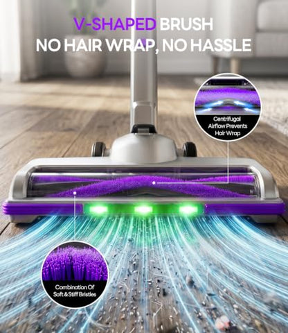 Purple Foldable Cordless Vacuum Cleaner - 75 Min Runtime, 55kPa Suction, 650W Stick Vacuum