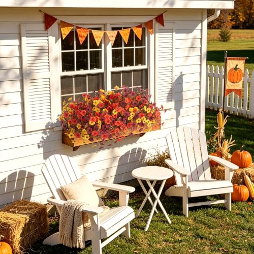 Artificial Fall Mums Flowers Set - Orange, Brown & Yellow for Outdoor & Indoor Decor