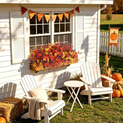 Artificial Fall Mums Flowers Set - Orange, Brown & Yellow for Outdoor & Indoor Decor