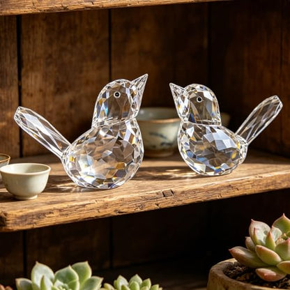 Clear Crystal Bird Figurines Set - Glass Collectibles for Home Decor & Gift