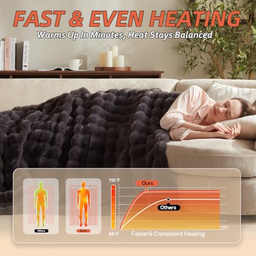 Electric Heated Blanket 50x60 Cozy Bubble Flannel Throw for Couch & Bed