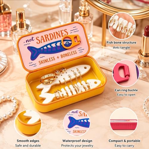Light Cyan Blue Sardine Can Jewelry Box - 3D Printed Tangle-Free Travel Case