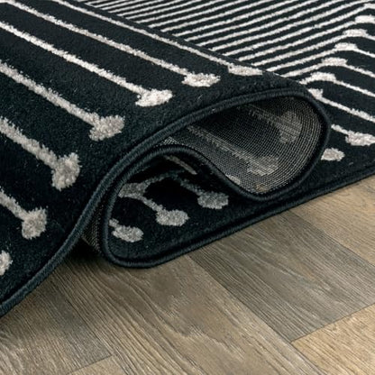 Bohemian Stripe Runner Rug 2'3" x 8' Black - Durable Non-Toxic Floor Covering