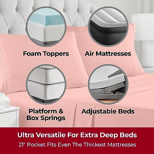 Mellanni Extra Deep Twin XL Sheets - 3 PC Iconic Collection Bedding - Hotel Luxury, Ultra Soft, Cooling Bed Sheets - Wrinkle, Fade, Stain Resistant (Twin Extra Long, Coral)