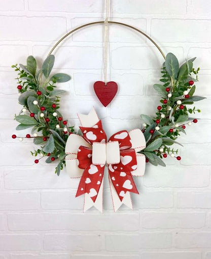 SIMISI Ribbon Burlap Wired Valentine Bow - Red Heart Print for Wreath & Wedding Decor | 9.5 x 13 Inch
