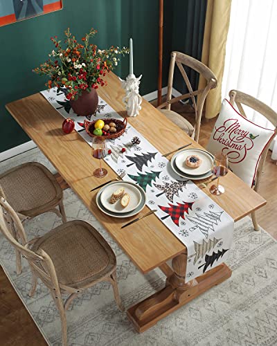 Christmas Table Runner 72 Inch Long with Leopard Christmas Tree Pattern - Festive Holiday Decor