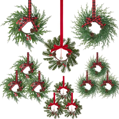 Mini Christmas Wreaths Set - 12 Holiday Decor for Cabinets & Small Spaces