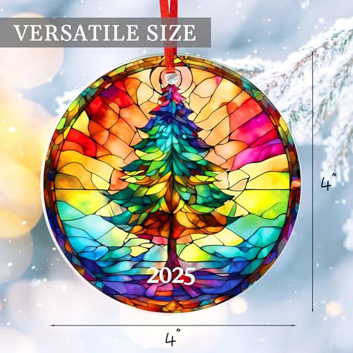 2025 Christmas Tree Ornaments Acrylic Faux Stained Glass Effect Gift Set - Tree Variation