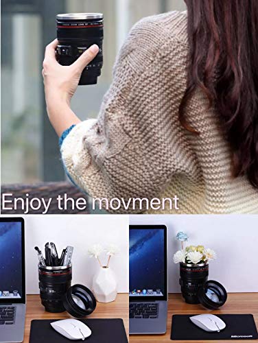 13.5 OZ Camera Lens Coffee Mug - Insulated Travel Tumbler with Spoon, Hot & Cold Drinkware