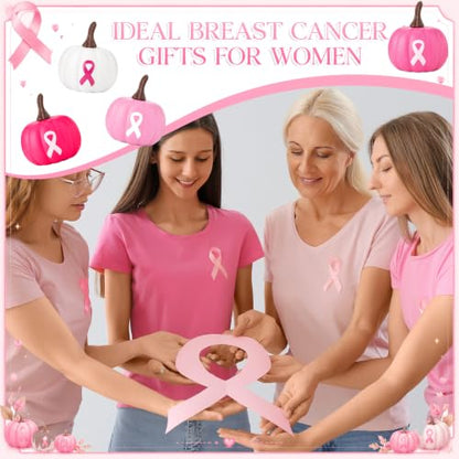 24 Pcs Breast Cancer Awareness Foam Pumpkins Pink Ribbon Gift Set - Fall Halloween Charity Decor