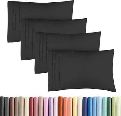 King Standard Pillow Cases - Soft Hotel Quality Pillowcase Covers | 4-Piece Set in Black - Machine Washable