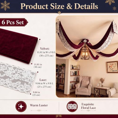 Burgundy Velvet and Lace Ceiling Draping Kit for Christmas Wedding - Variation: Burgundy