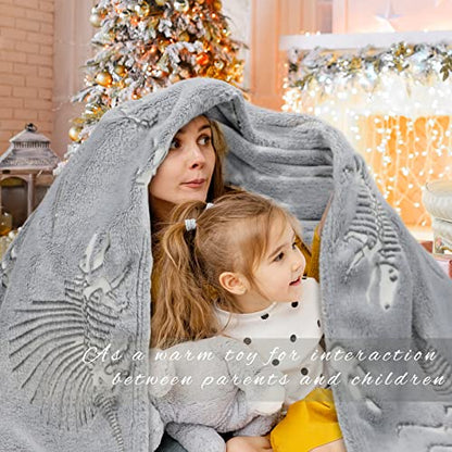 Glow in The Dark Dinosaur Blanket - Queen Size 90" x 90" Fluorescent Dinosaur