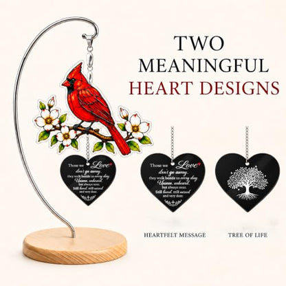 Memorial Cardinal Gift with Heart Pendant and Wooden Base - Sympathy Keepsake - Variation of THIS listing
