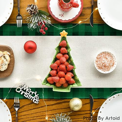 Green Buffalo Plaid Xmas Tree Table Runner Set of 2 13x72 Inches Seasonal Holiday Decor