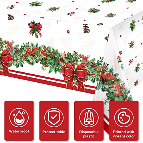 Tiamon 6 Pieces Christmas Plastic Tablecloths Disposable Holiday Coverings - Extra Large