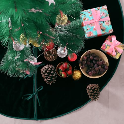 Emerald Green Velvet Christmas Tree Skirt 36 Inch Farmhouse Holiday Decor