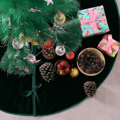 Emerald Green Velvet Christmas Tree Skirt 36 Inch Farmhouse Holiday Decor