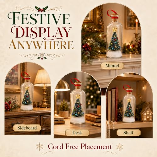 Recordable Christmas Tree Ornament in Glass Bottle - 30 Sec Voice Keepsake with Scene