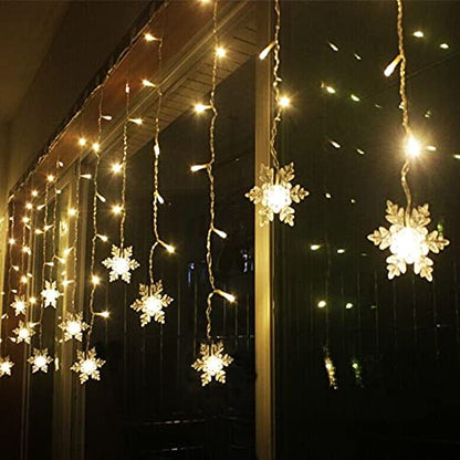 Snowflake LED Curtain Lights - Warm White, 19Ft/6M Fairy String Lights with 96 LEDs