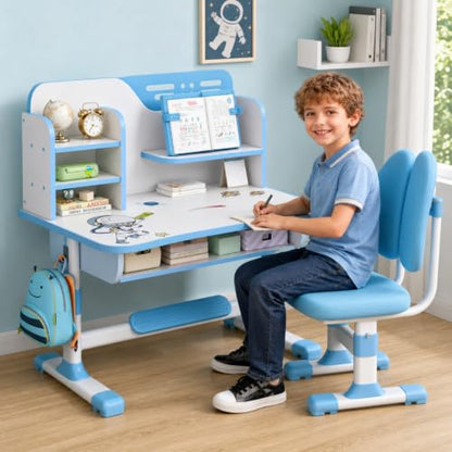 Kids Study Desk and Chair Set with Adjustable Height, Ergonomic & Durable