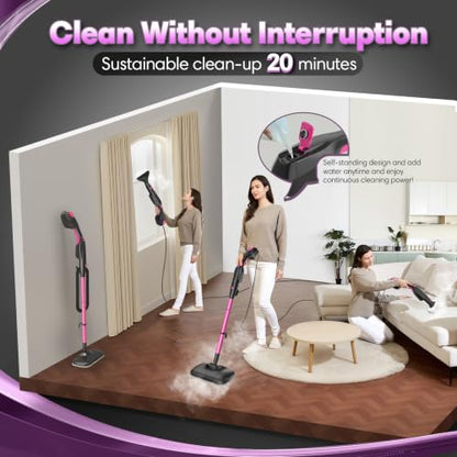 High Temp Steam Mop Cleaner with 18 Attachments for Deep Floor & Surface Cleaning