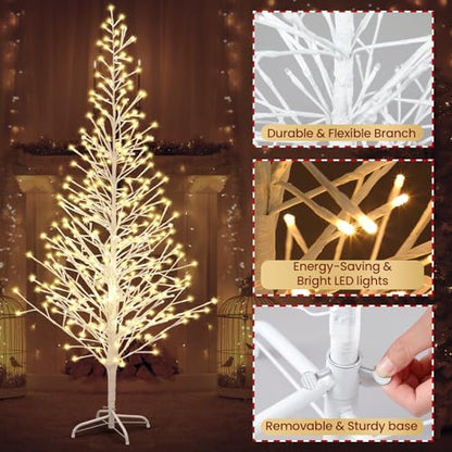 Rossesay 3 Pack Lighted White Birch Trees - 4ft, 5ft, 6ft Christmas Decor with LED Lights
