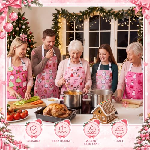 Christmas Apron Bulk Pack for Adults - Cute Pink Style, 12 Pieces
