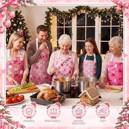 Christmas Apron Bulk Pack for Adults - Cute Pink Style, 12 Pieces