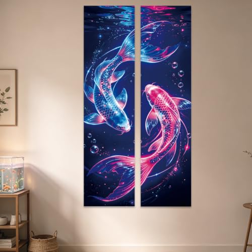 Blacklight Koi Fish Tapestry Set - UV Glow Wall Decor for Bedroom