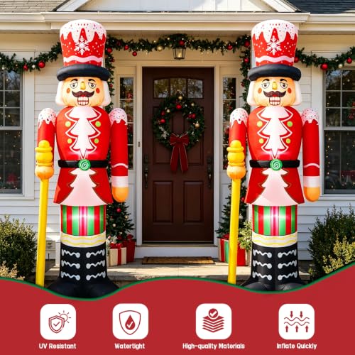 8FT Inflatable Christmas Nutcracker Decoration with LED Lights for Lawn Yard Holiday Festive