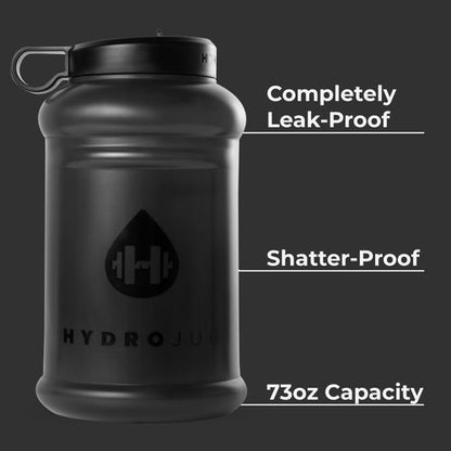 HydroJug Half Gallon Water Bottle - Refillable 73oz Jug With Carry Handle | Leakproof & BPA Free - Black (Pro Jug V2)