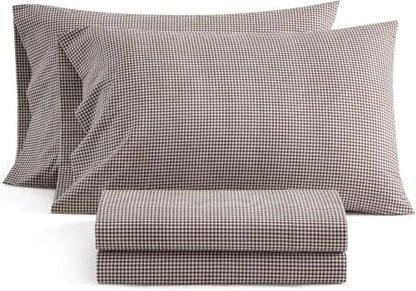 King Cotton Percale Sheet Set with Deep Pocket & Gingham Brown - Martha Stewart