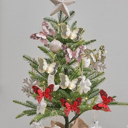 Glitter Butterfly Christmas Tree Ornaments 3-Pack with Clips - Golden Holiday Decor