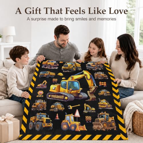 Boys Construction Blanket - 40x50 Fuzzy Flannel Kids Throw - Black