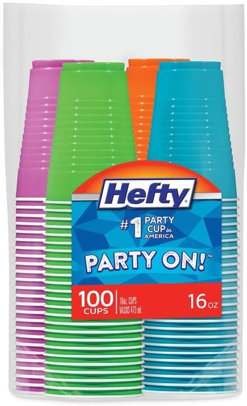 Hefty Easy Grip 16 Oz Disposable Plastic Party Cups - Assorted Colors | 100 Cups Per Pack, 4 Packs Total