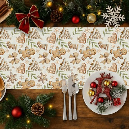 Christmas Gingerbread Man Table Runner 13x72 Inch Seasonal Kitchen Decor
