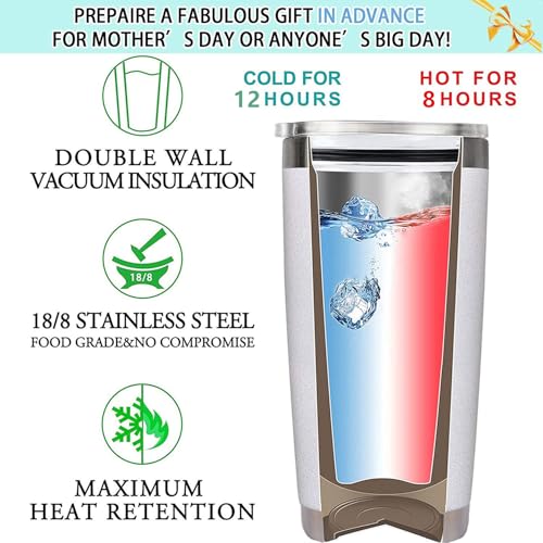 White 20oz Stainless Steel Insulated Coffee Mug Tumbler with Lid - Personalized Mother's Day Gift