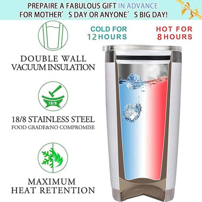 White 20oz Stainless Steel Insulated Coffee Mug Tumbler with Lid - Personalized Mother's Day Gift