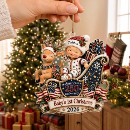 Personalized Baby's First Christmas Ornament 2026 - Reindeer & Name Custom Gift - Variation 250-01
