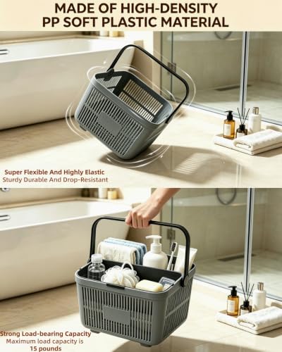 Gray Portable Shower Caddy with Removable Tray for Dorm & Travel