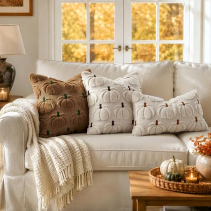 MIULEE Fall Pumpkin Pillow Covers Set of 2 - 18x18 Inch Beige Decor