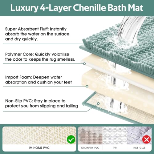 Eggshell Blue Bathroom Rug Set 3 Pieces Non Slip Chenille Bath Mat Contour & Small Rugs