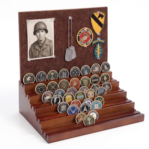 Walnut Challenge Coin Display with DIY Felt Pin Board - Military Collector Gift