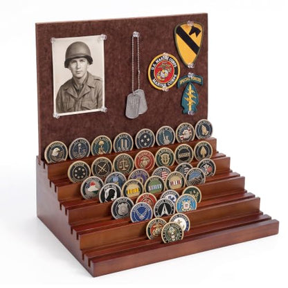 Walnut Challenge Coin Display with DIY Felt Pin Board - Military Collector Gift